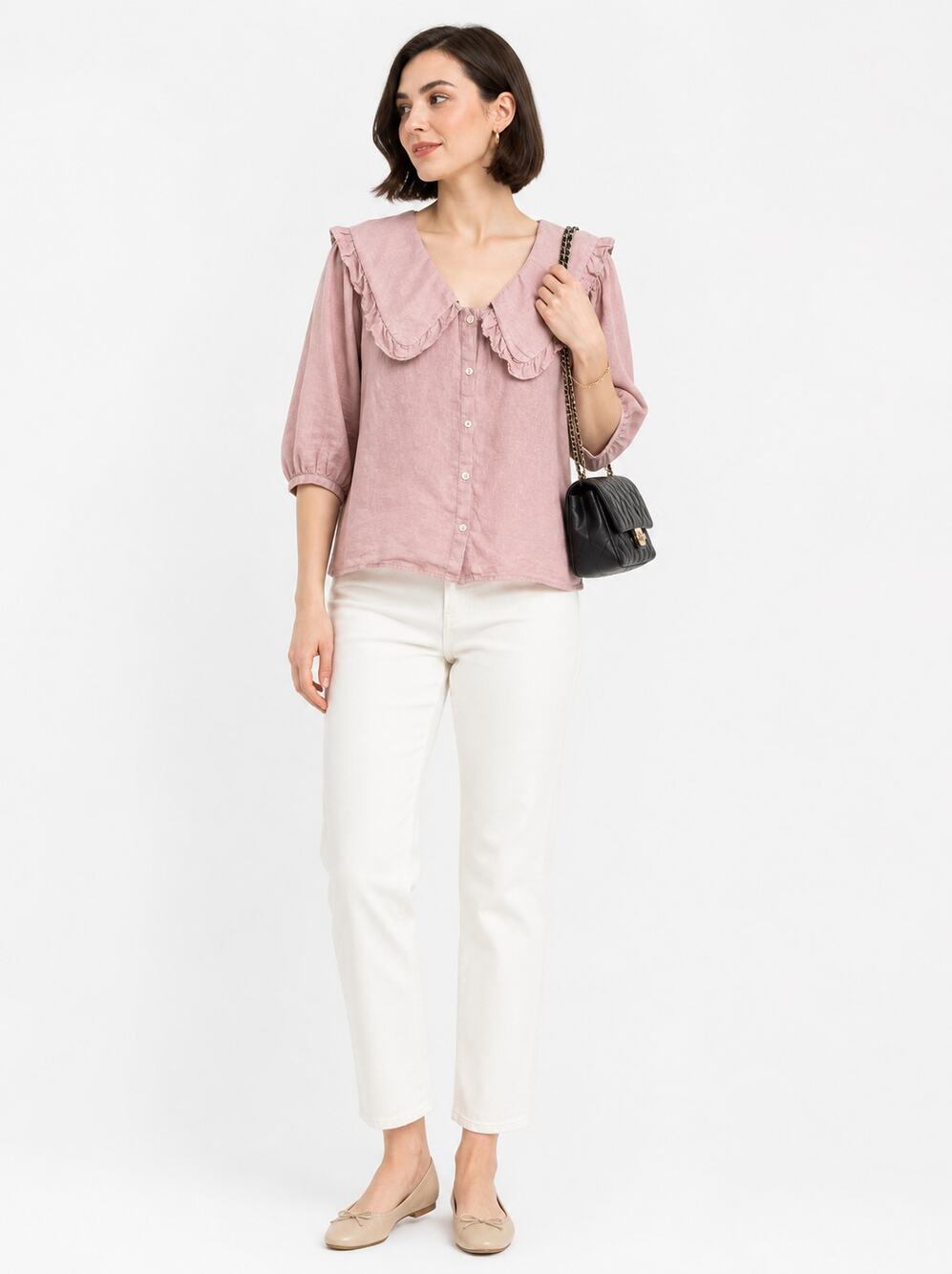 Velvet Graham & Spencer Pink Linen Claudine Collar Blouse XL Romantic Boho